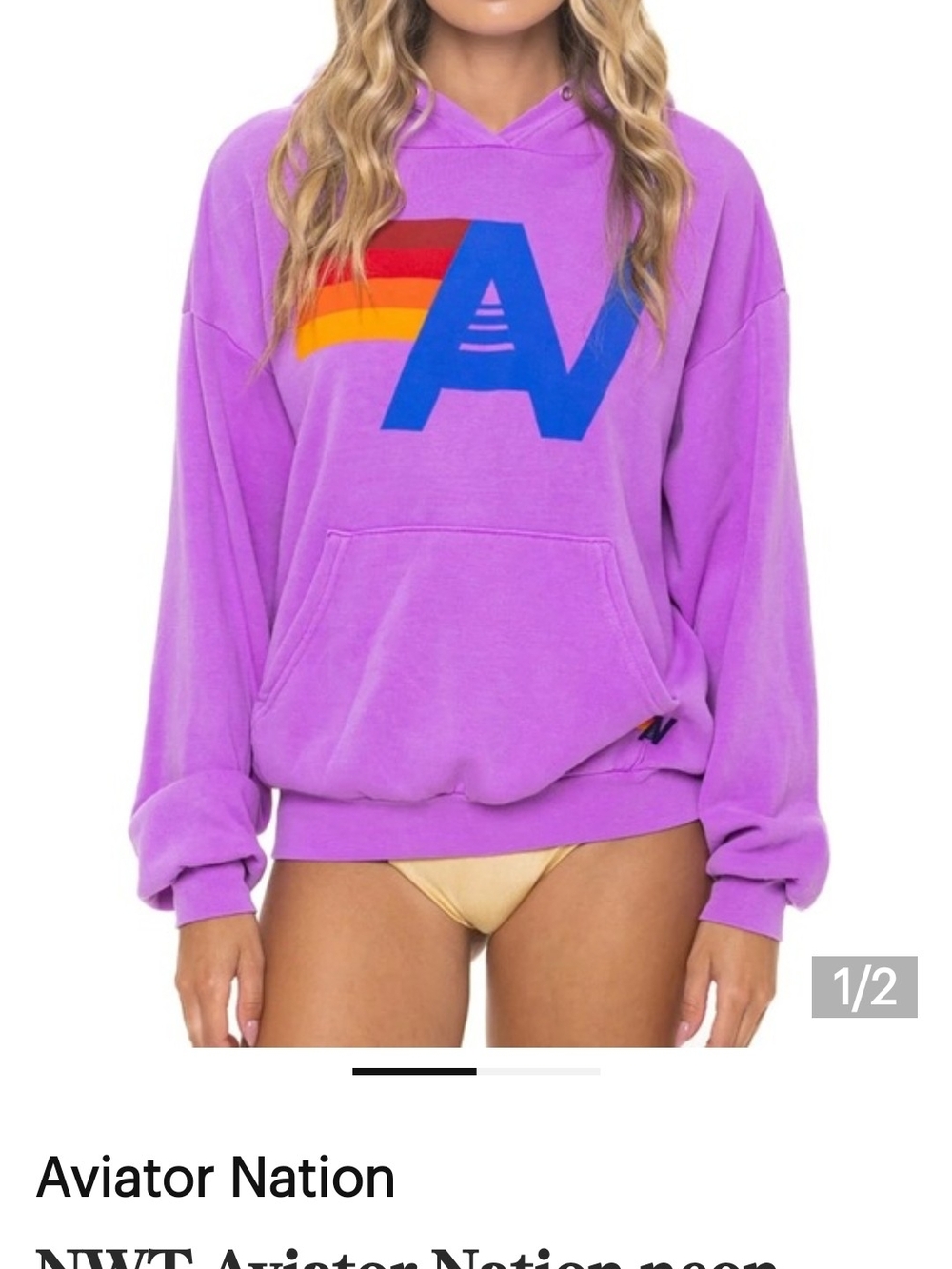 Aviator Nation Purple Neon Relaxed Hoodie Medium AV Logo